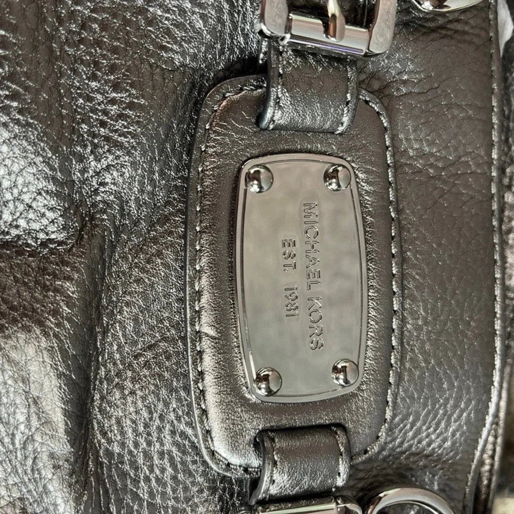 Michael Kors Hamilton Satchel Metallic Pewter Pebbled Leather Gunmetal Hardware